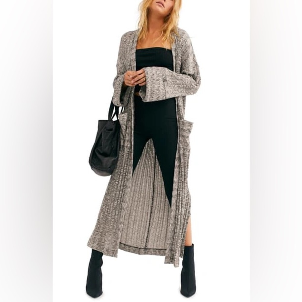 NWOT Free People Beach nights cardigan long summer S small white black knit maxi